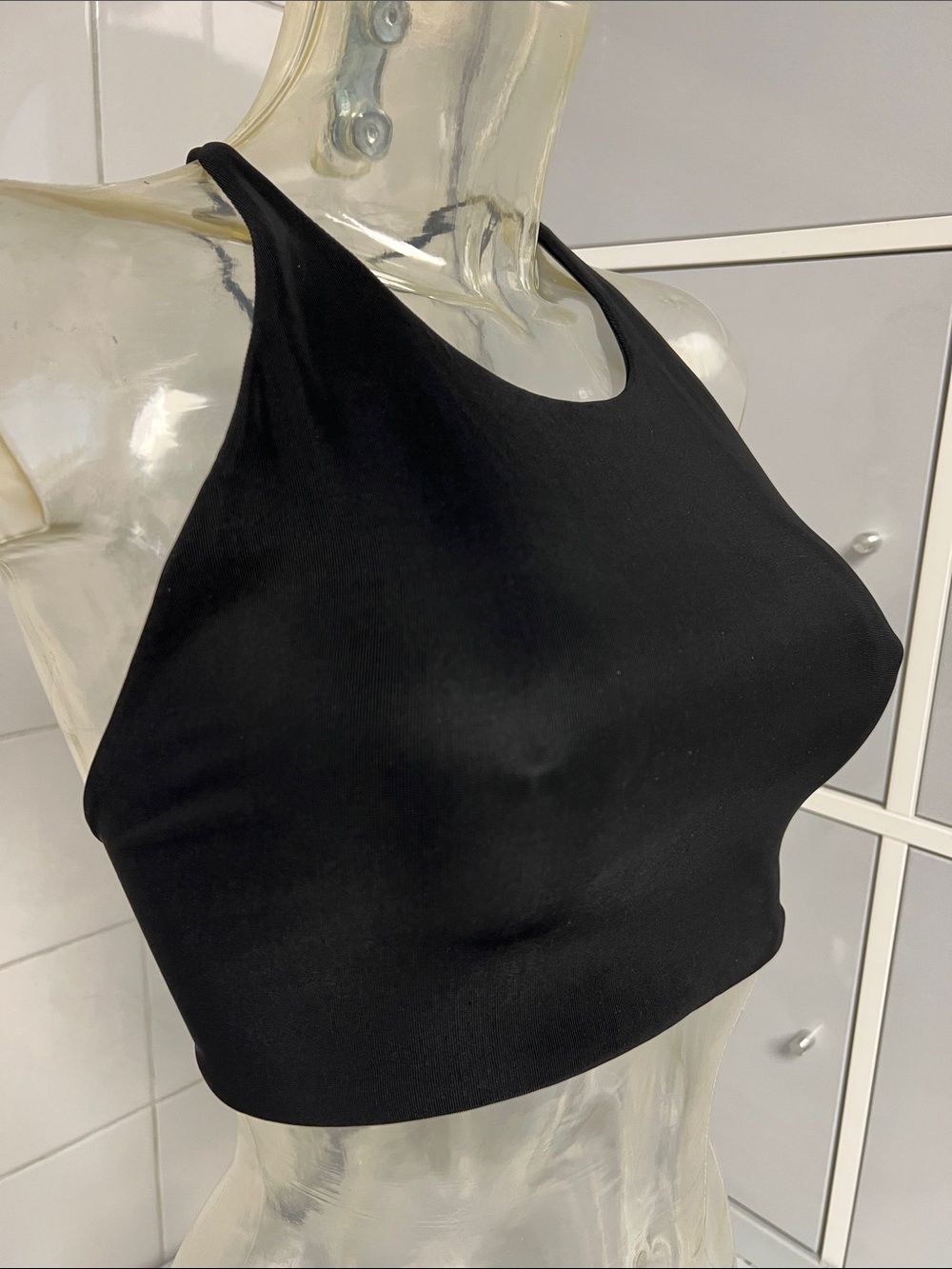 Open Back-Laced Cropped Halter Top L NWOT